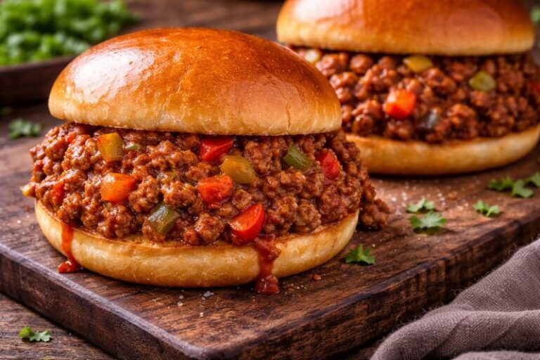 leftover ground beef sloppy joes with sauce and vegetables on buns