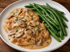 creamy garlic mushroom chicken with green beans