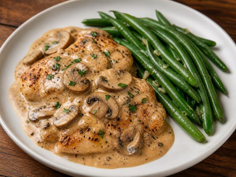 creamy garlic mushroom chicken with green beans