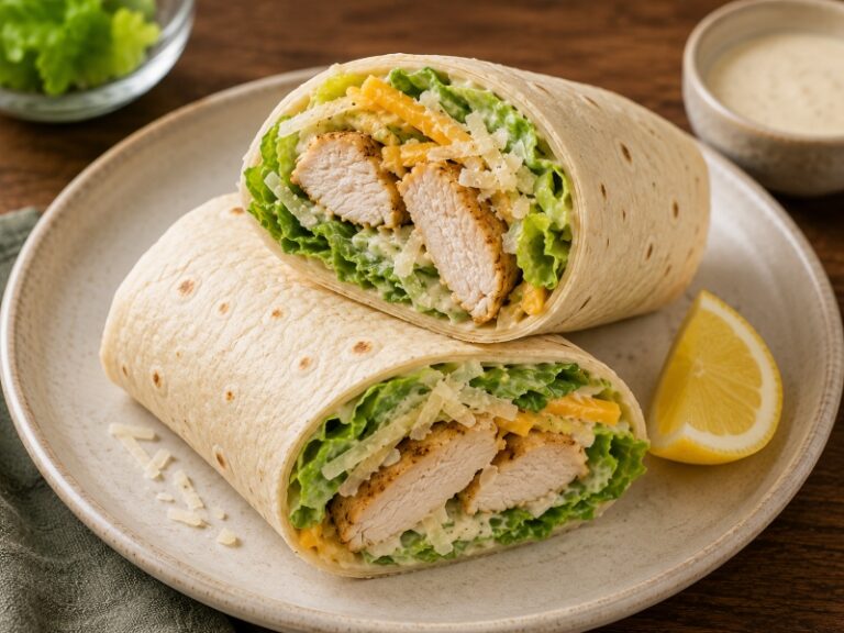 chicken caesar wrap with romaine parmesan and chicken