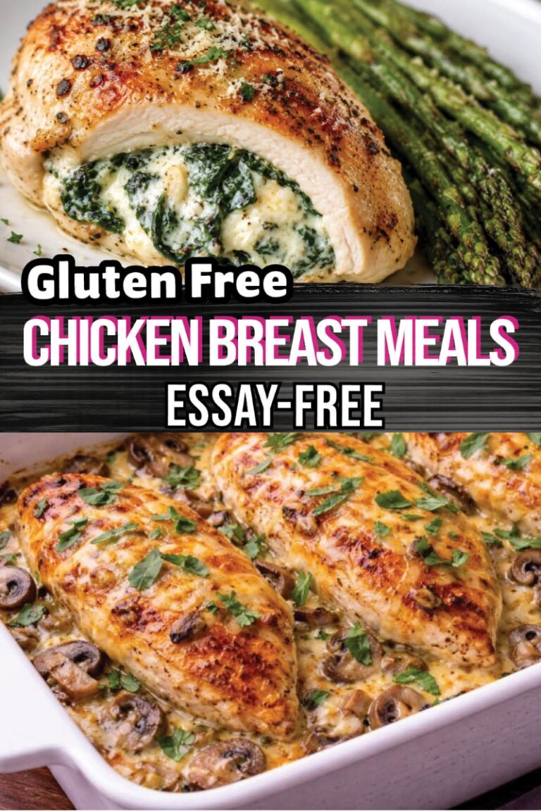 Gluten-free chicken breast meals including stuffed chicken breast and creamy mushroom chicken