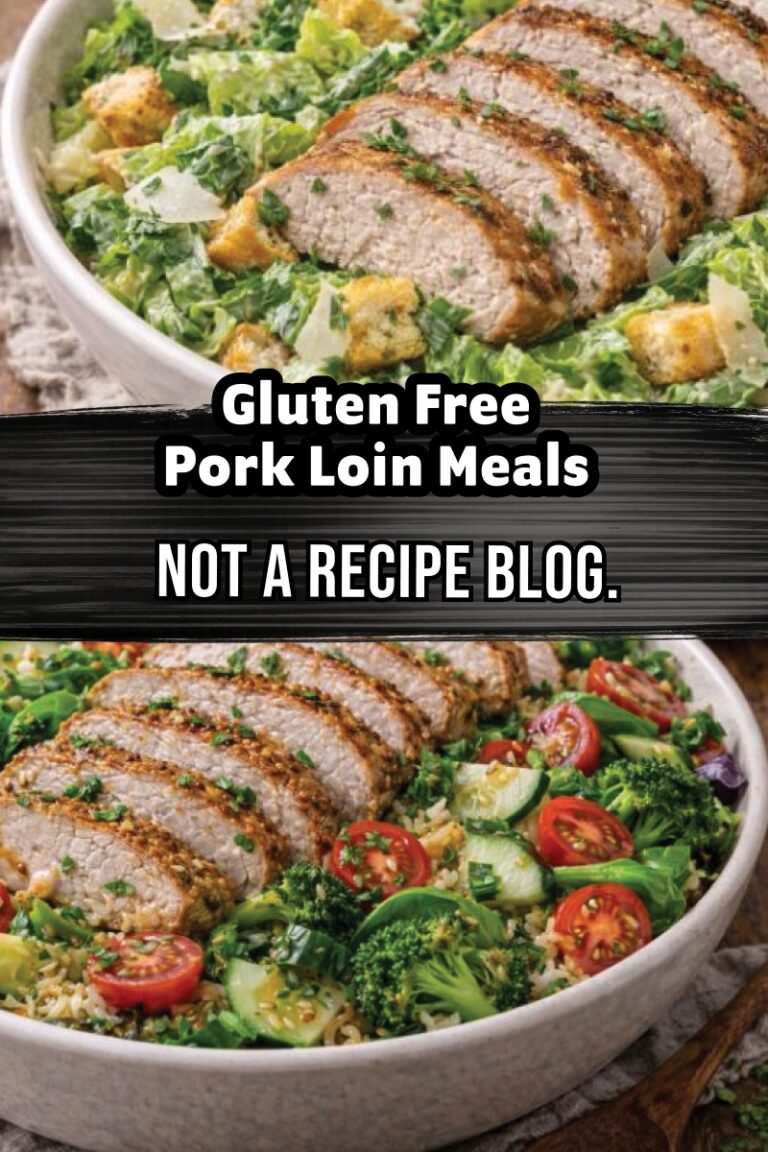 gluten free pork loin meal collection featuring sliced pork loin over fresh salads