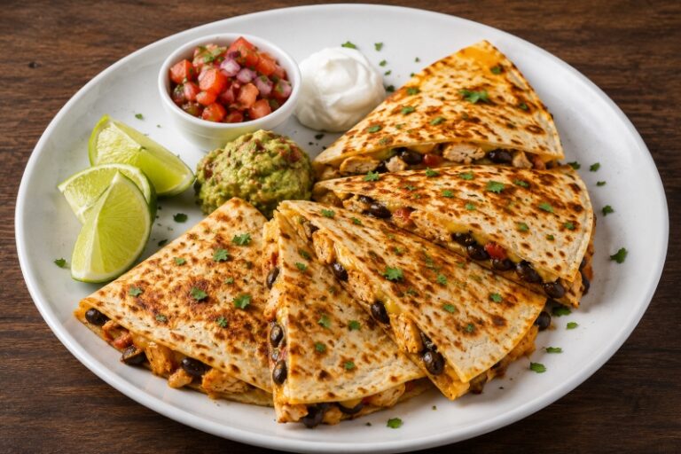 southwest chicken quesadilla with black beans and melted cheese