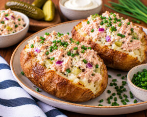 tuna stuffed baked potatoes with chives