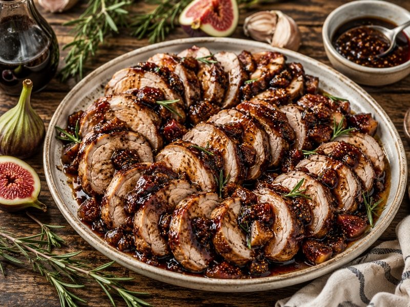 balsamic fig glazed pork tenderloin with rosemary