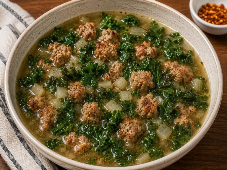 breakfast sausage and kale soup with chicken broth