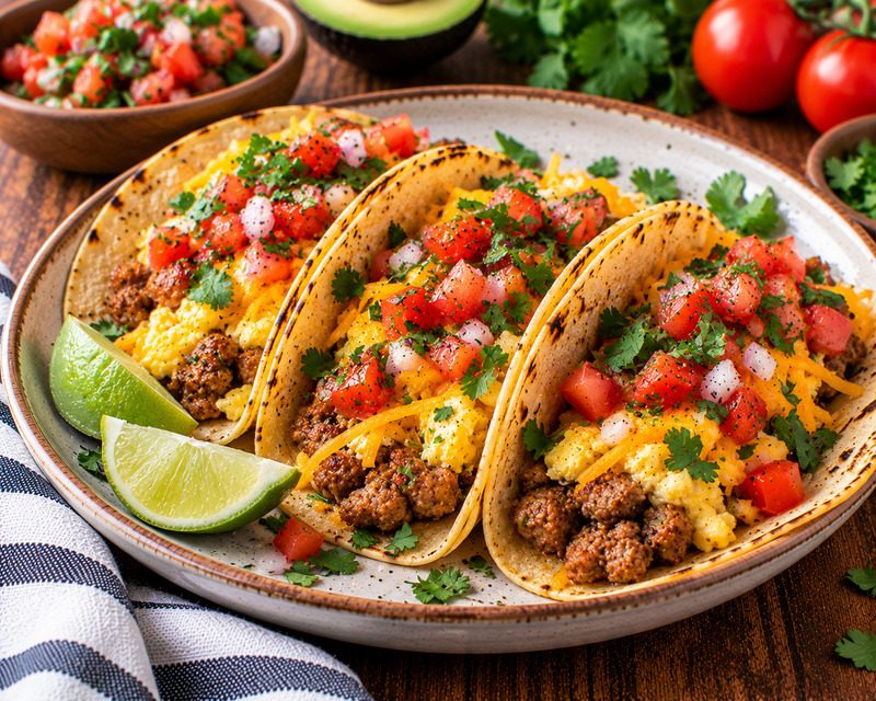 breakfast sausage tacos with fresh salsa