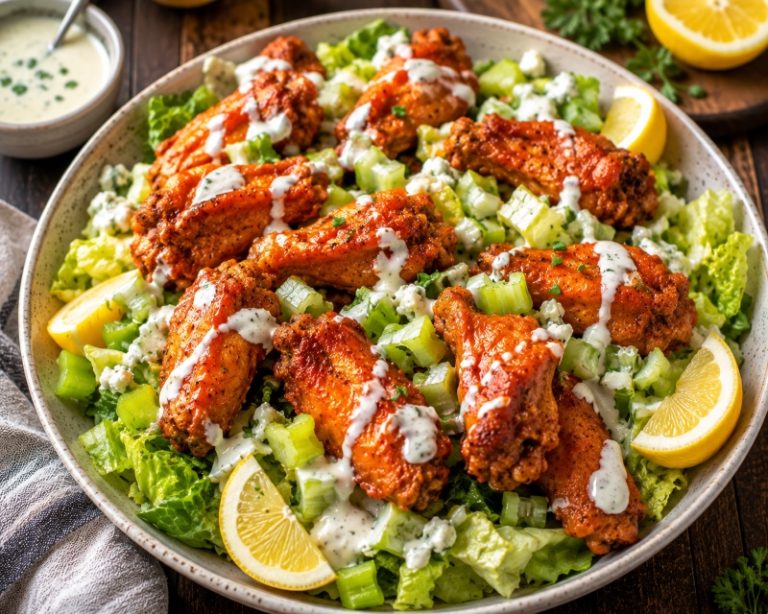 buffalo chicken wing salad with romaine celery and creamy dressing