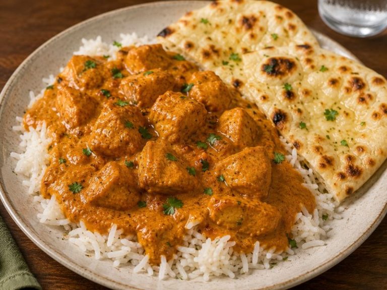 butter chicken with basmati rice and gluten free naan