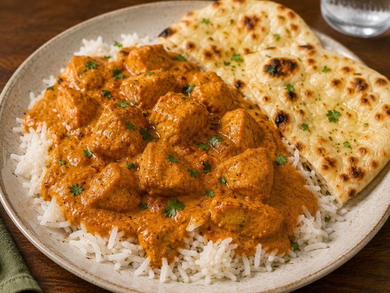 butter chicken with basmati rice and gluten free naan