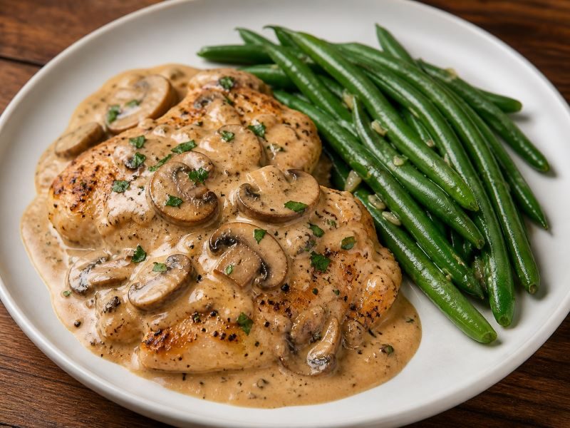 creamy garlic mushroom chicken with green beans