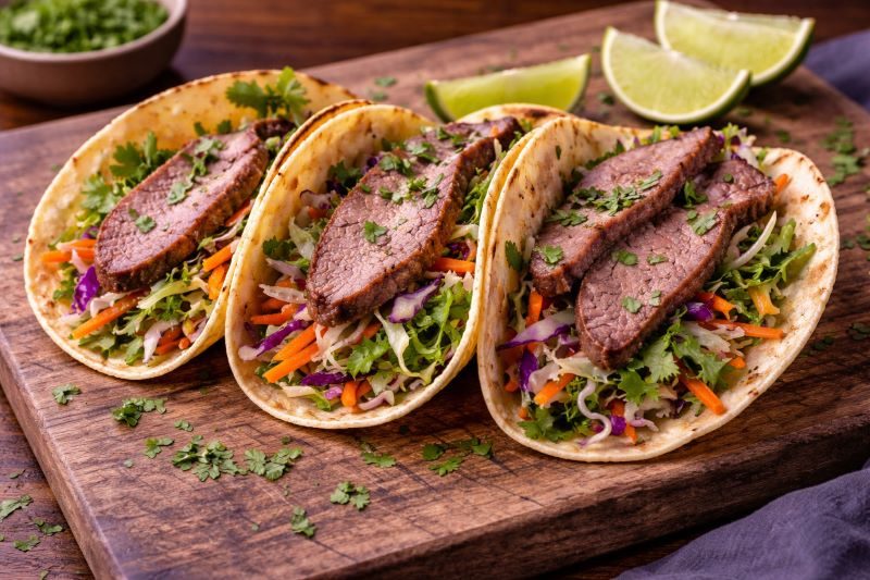 eye of round roast tacos with cabbage slaw and cilantro