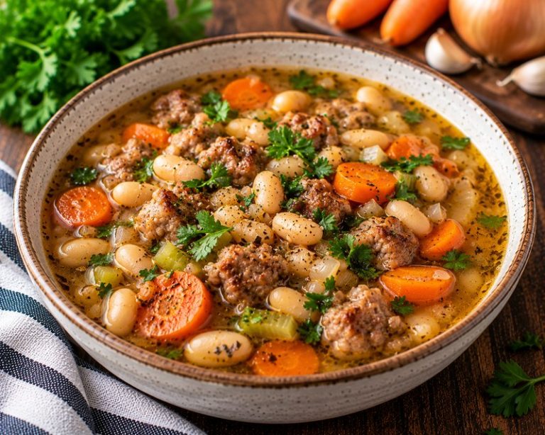 sausage and white bean soup in a bowl