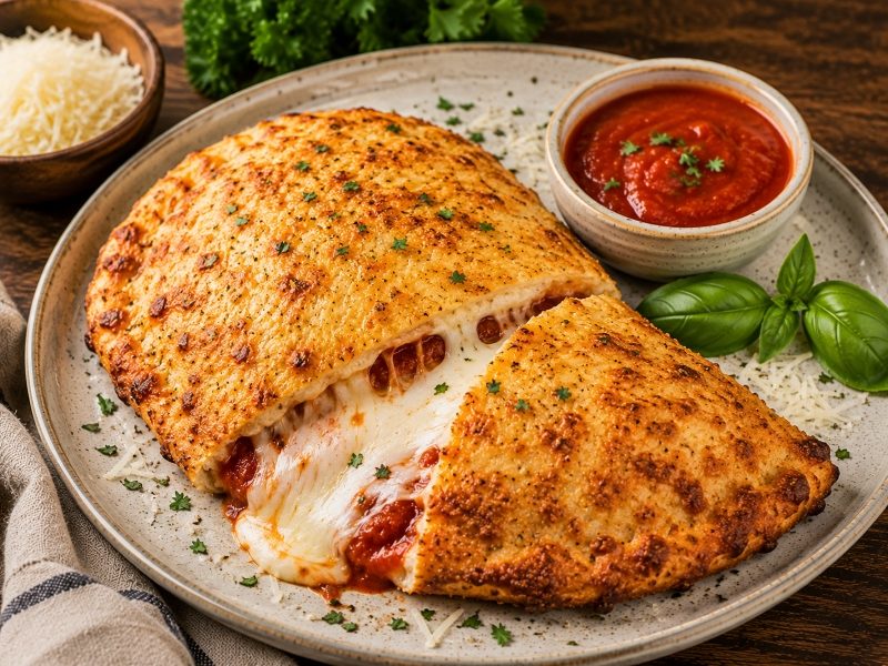 keto calzone with mozzarella cheese and pizza sauce