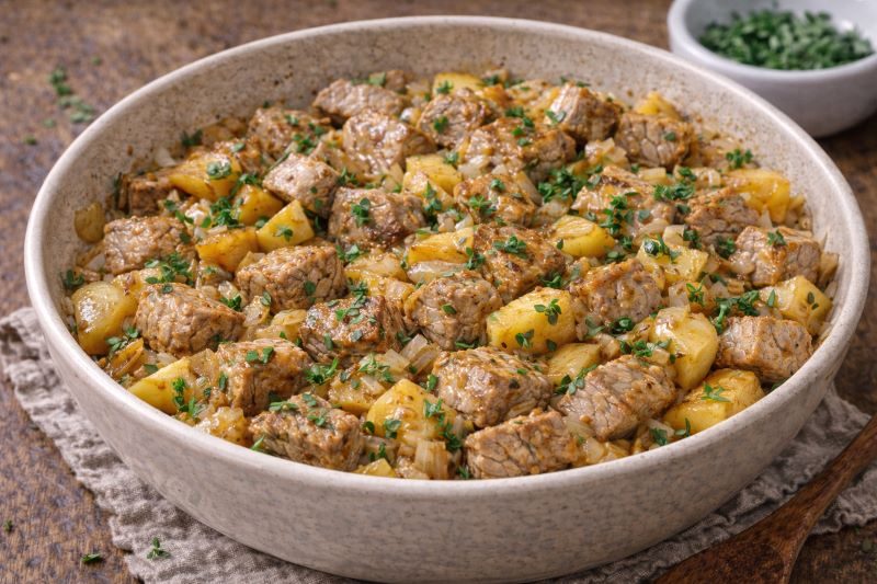 skillet pork loin with sautéed apples onions and thyme