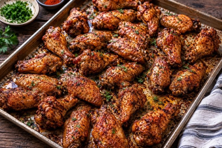 smoky oven baked chicken wings with smoked paprika and parsley