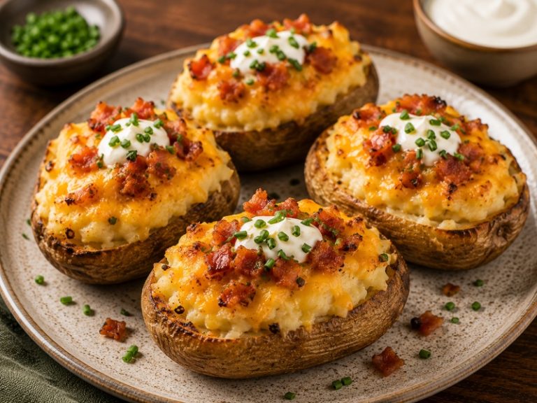 twice baked potatoes with bacon and cheddar cheese